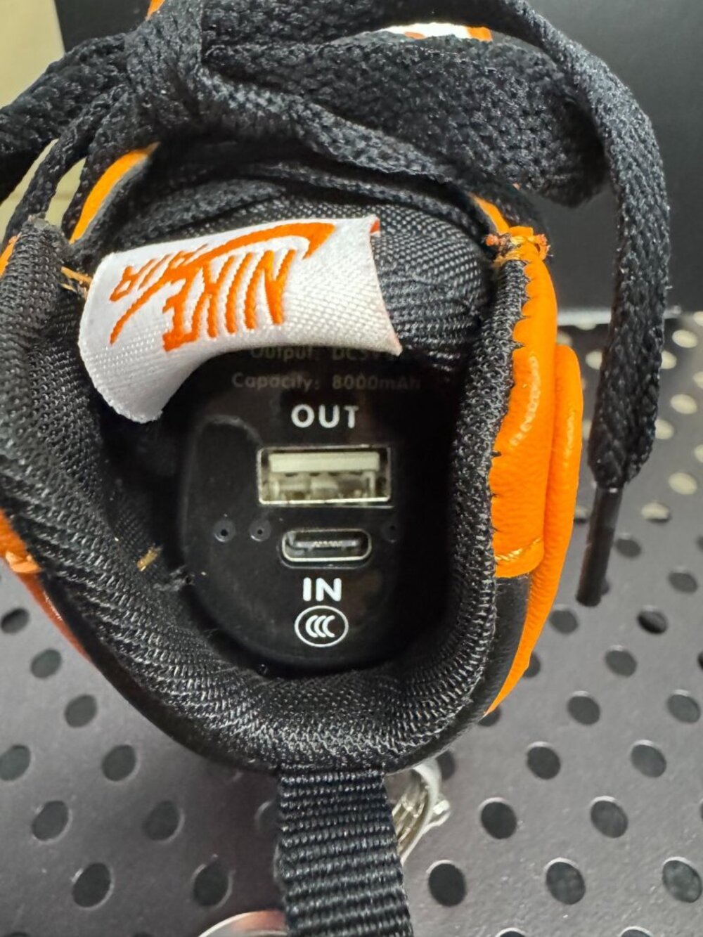 Mini Sneaker Keychain With 8000mAh Power Bank USB Port & Charging Cable - Air Jo - Picture 2 of 4